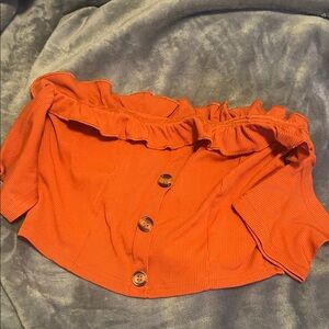 Orange Off-Shoulder Buttoned Top